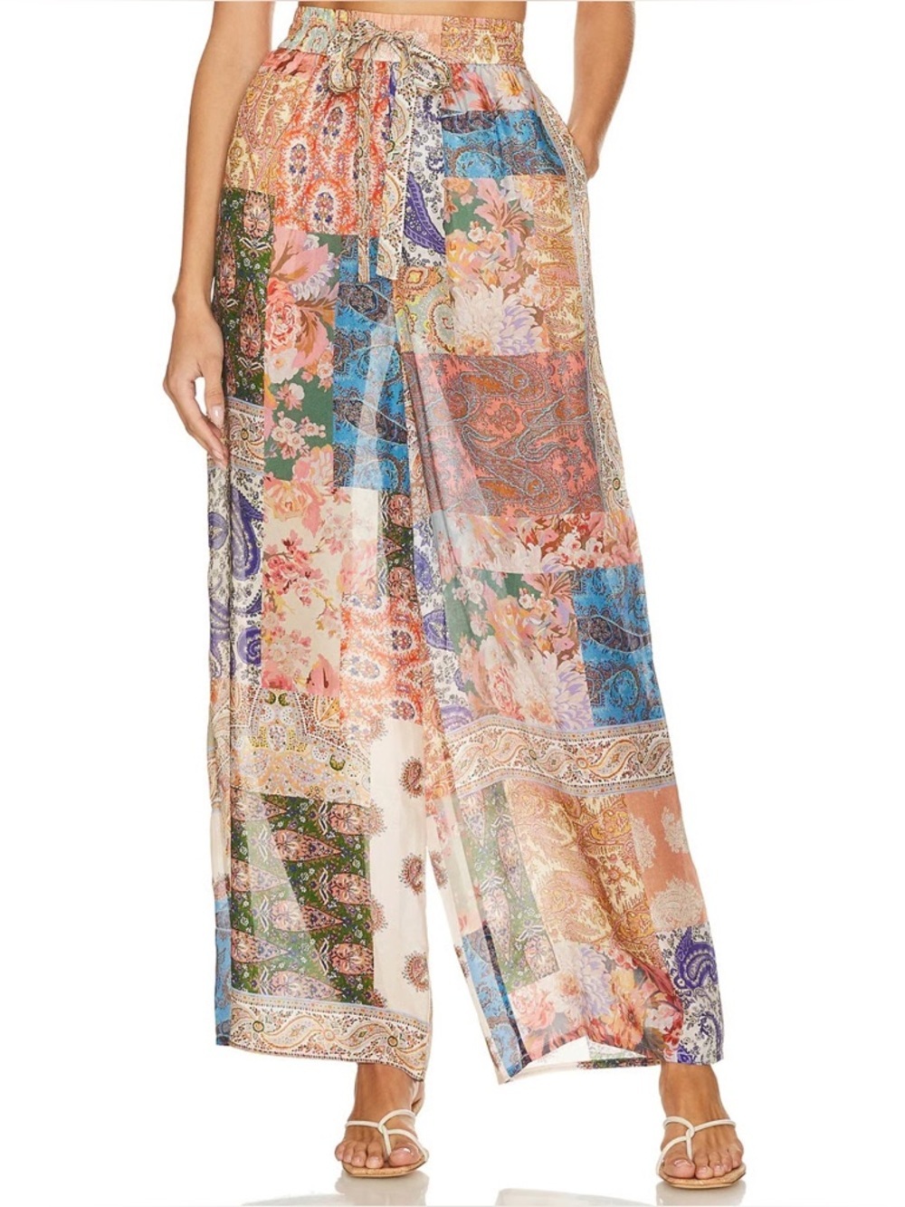 😮ZIMMERMANN Flowy 100% Silk “Devi” Pants - Patchwork Print - Size 1 - Picture 2 of 10